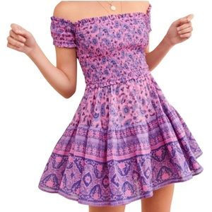 Spell & The Gypsy Journey RaRa Floral Paisley Smocked Off the Shoulder Dress